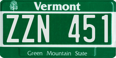 VT license plate ZZN451