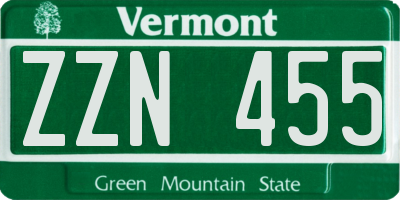VT license plate ZZN455
