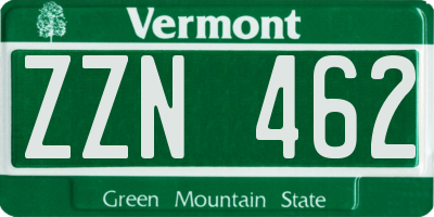 VT license plate ZZN462