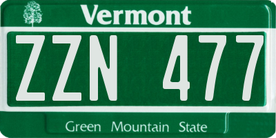 VT license plate ZZN477
