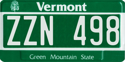 VT license plate ZZN498