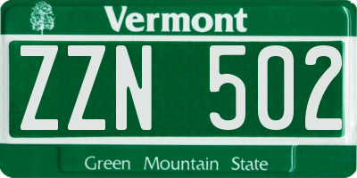 VT license plate ZZN502