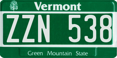 VT license plate ZZN538