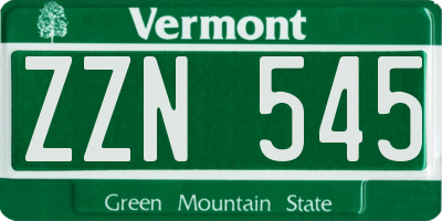 VT license plate ZZN545