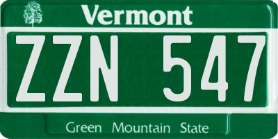 VT license plate ZZN547