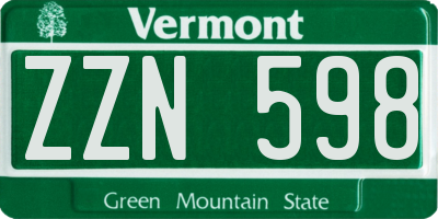 VT license plate ZZN598