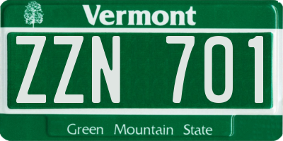 VT license plate ZZN701