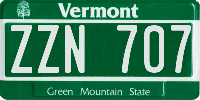 VT license plate ZZN707