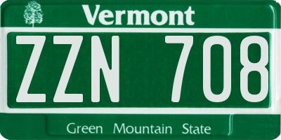 VT license plate ZZN708