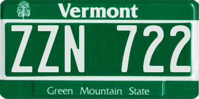 VT license plate ZZN722