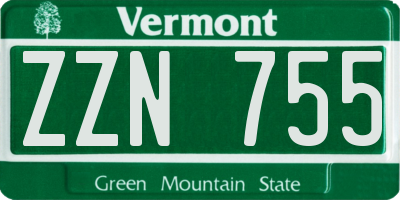 VT license plate ZZN755