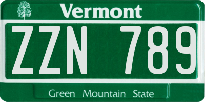 VT license plate ZZN789
