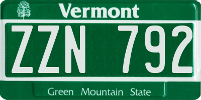 VT license plate ZZN792