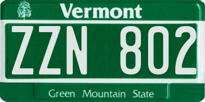 VT license plate ZZN802