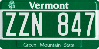 VT license plate ZZN847