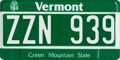 VT license plate ZZN939