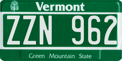 VT license plate ZZN962