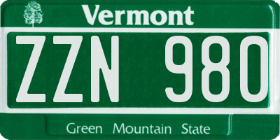 VT license plate ZZN980