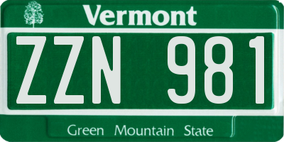 VT license plate ZZN981