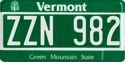 VT license plate ZZN982