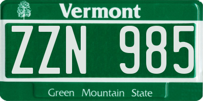 VT license plate ZZN985