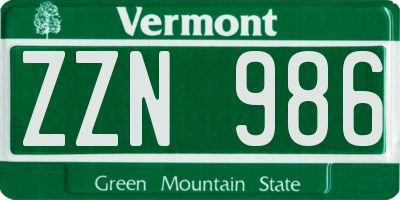 VT license plate ZZN986