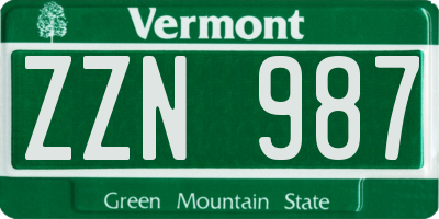 VT license plate ZZN987
