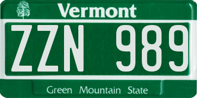 VT license plate ZZN989