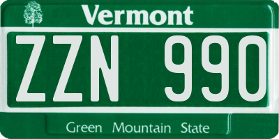 VT license plate ZZN990
