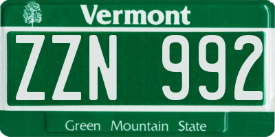 VT license plate ZZN992
