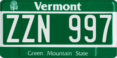 VT license plate ZZN997