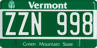 VT license plate ZZN998