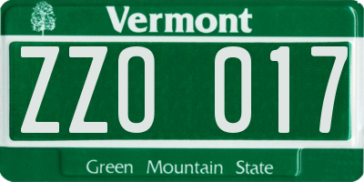 VT license plate ZZO017