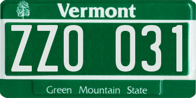 VT license plate ZZO031