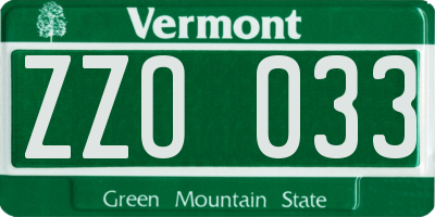 VT license plate ZZO033