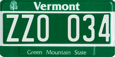 VT license plate ZZO034