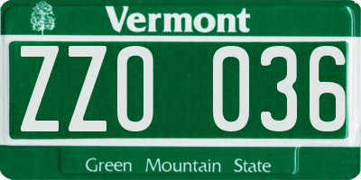 VT license plate ZZO036