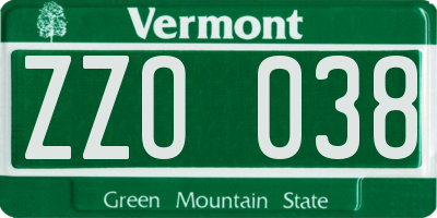 VT license plate ZZO038