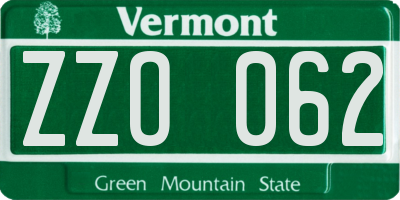 VT license plate ZZO062