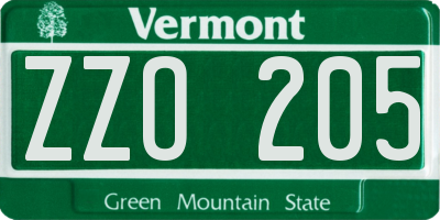 VT license plate ZZO205
