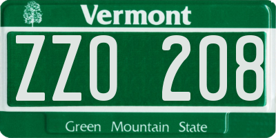 VT license plate ZZO208