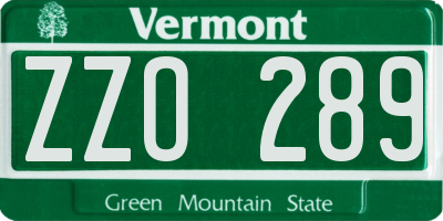VT license plate ZZO289