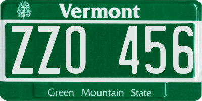 VT license plate ZZO456