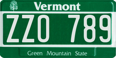 VT license plate ZZO789