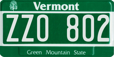 VT license plate ZZO802