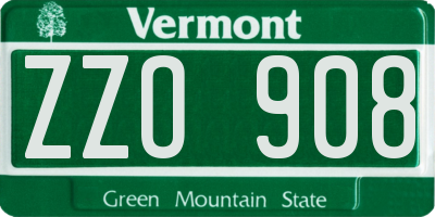 VT license plate ZZO908