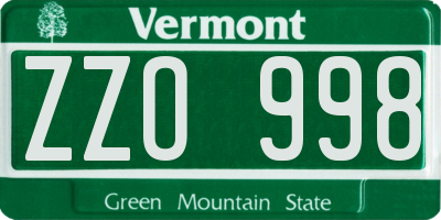 VT license plate ZZO998