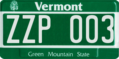 VT license plate ZZP003