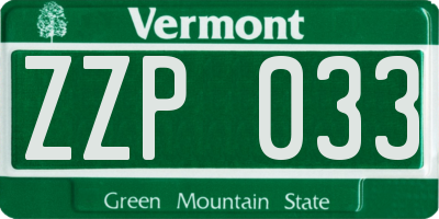 VT license plate ZZP033