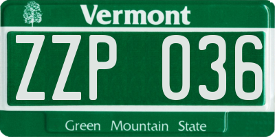 VT license plate ZZP036
